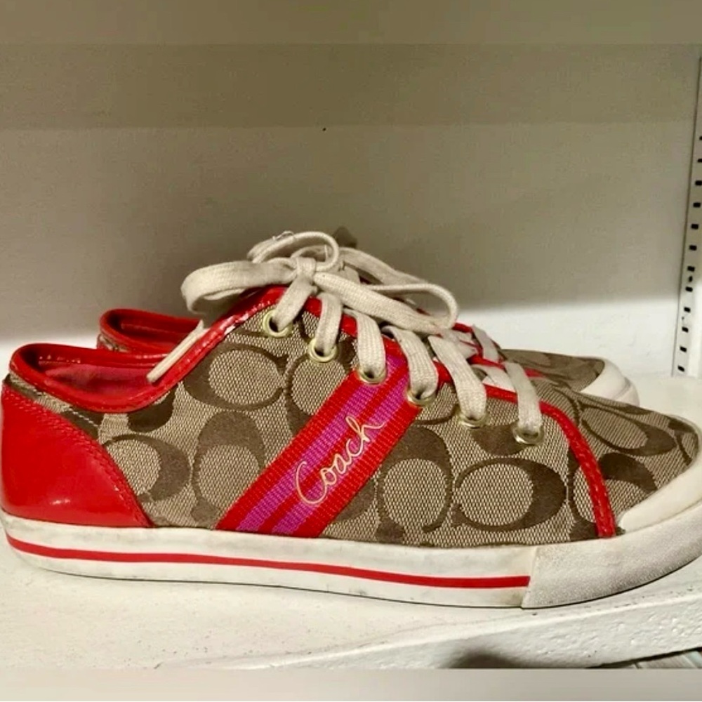 Coach Red Patent with Pink Accent Classic Logo Sneakers Women’s 9